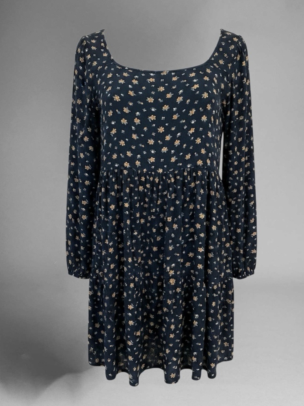 American Eagle Outfitters Navy Long-Sleeve Floral Babydoll Dress